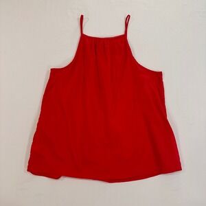 Gap Pintuck Crochet Lace Trim Cami Tank Top Women Size M Red Cotton Boho Summer